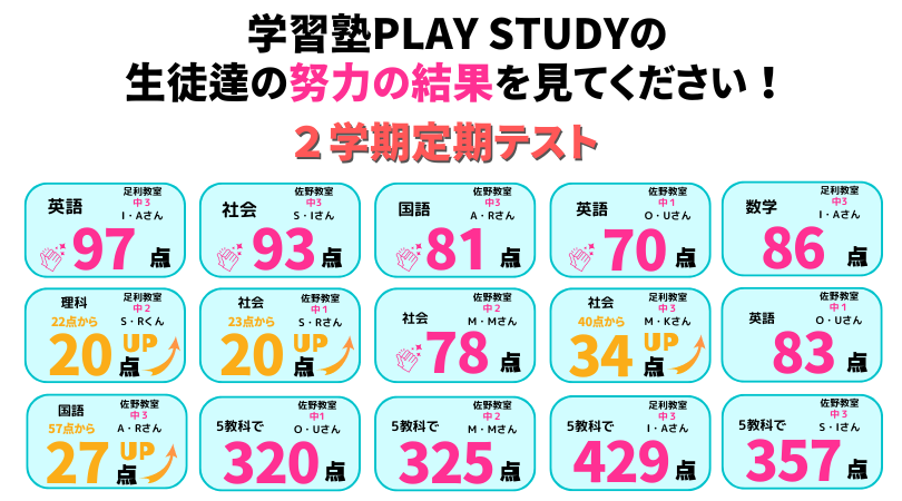 学習塾PLAYSTUDYの生徒たちの努力の結果を見てください！